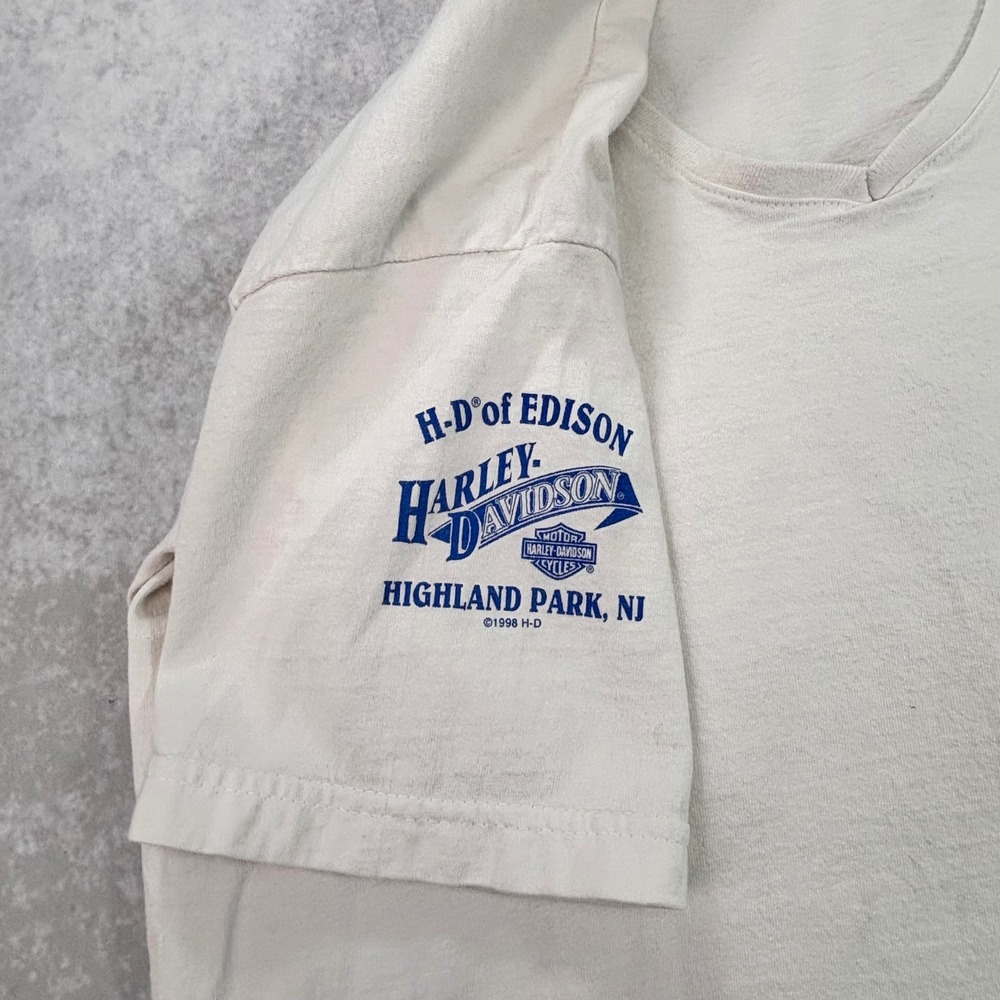 Vintage 1998 Harley Davidson T-Shirt Women's XL V-Neck Edison NJ White - Picture 6 of 9